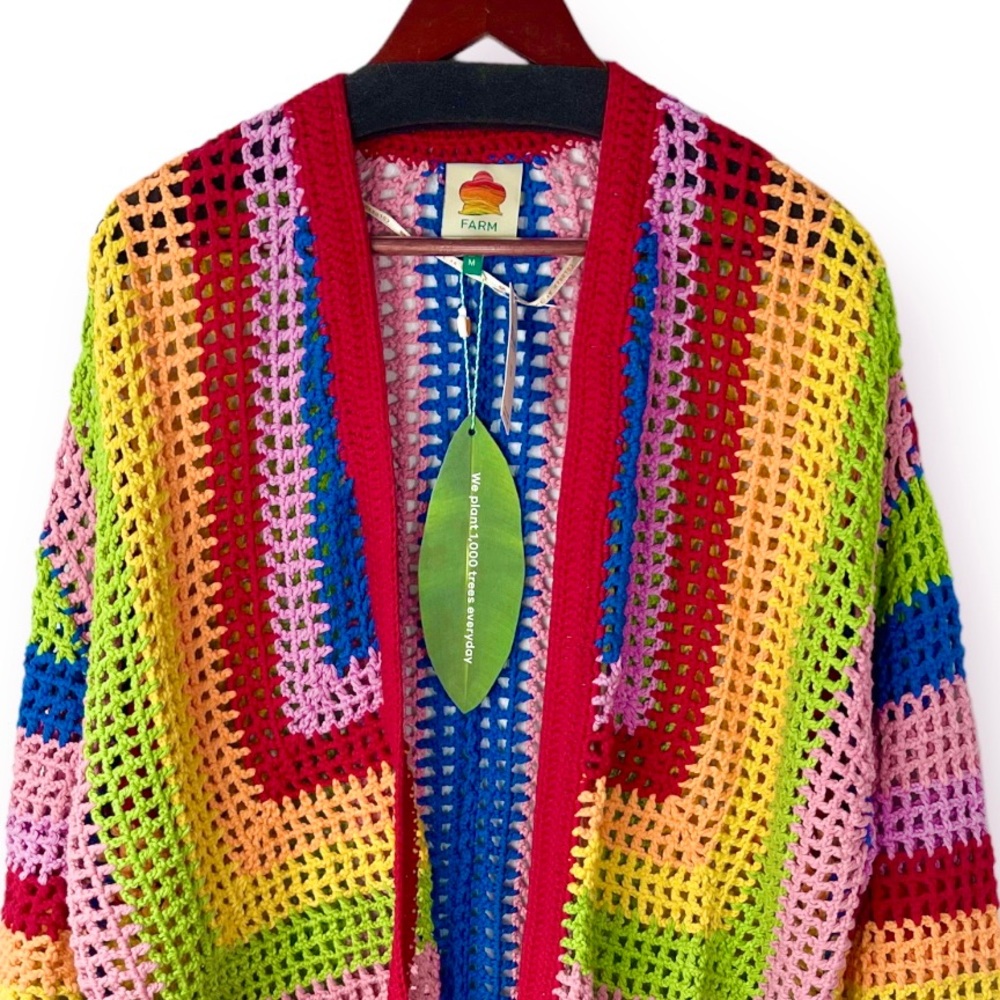 ♦️SOLD♦️Anthropologie Farm Rio Rainbow Crochet Cardigan Sweater Medium NWT - Picture 6 of 15